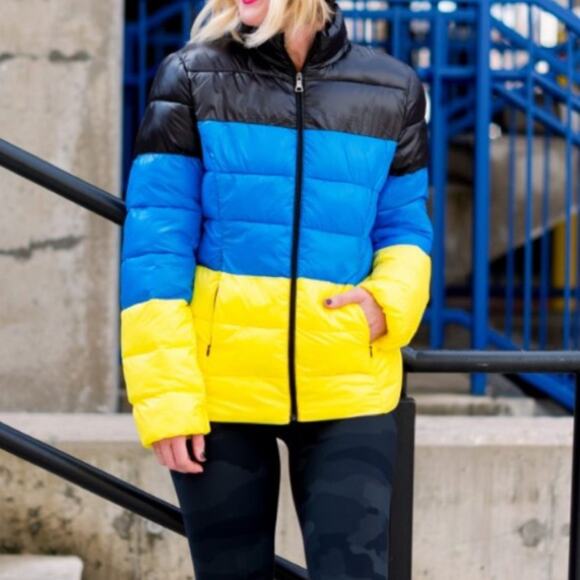 Aqua Packable Bold Color Block Puffer Jacket - Picture 1 of 6